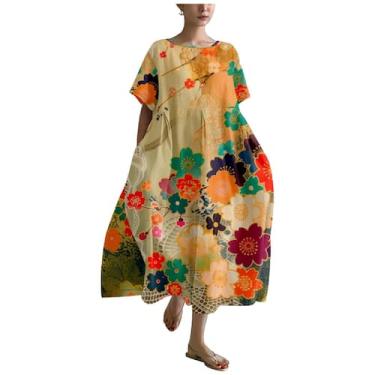 Imagem de Vestido MARSVOVO Vintage Linen 2024 para mulheres plus size azul