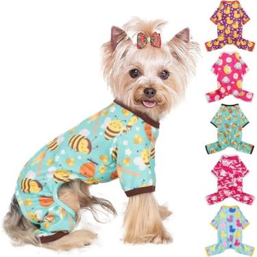 Imagem de Yikeyo Pijama para cães tamanho pequeno menino menina, roupas elásticas de algodão para animais de estimação, roupas para cães fêmeas, machos, primavera, verão, cachorrinho, abelha, PP