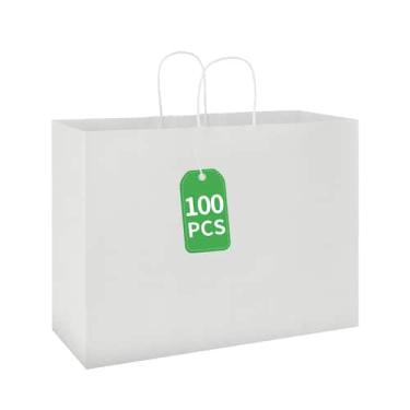 Imagem de Saco de papel bagmad 100 pacotes 40x15x30cm branco Kraft com alças