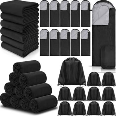 Imagem de Macarrie Conjunto de 30 peças de equipamentos de caminhada, inclui 10 sacos de dormir para adultos, adolescentes e crianças com saco de compressão, 10 cobertores de lã quentes e 10 sacos de cordão