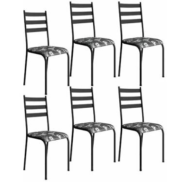 Imagem de Kit 6 Cadeiras 541 Sala Jantar Cozinha Pés Aço Tubular Floral/preto
