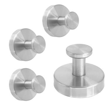 Imagem de Mozziibazy 4 ganchos com ventosa, ganchos de chuveiro de sucção de aço inoxidável para suporte de toalha de banho para pendurar bucha, roupão, casaco (escovado)