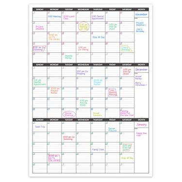 Imagem de Calendário grande apagável a seco para parede - calendário de parede vertical de 3 meses, planejador trimestral mensal reutilizável sem data, calendário de quadro branco de 70 x 104 cm, escritório