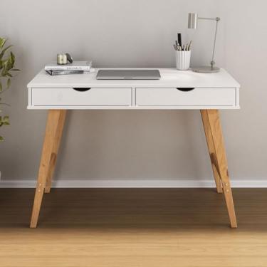 Imagem de IDIMEX Escrivaninha com 2 Gavetas Nórdica Minimalista Madeira Pes Cavalete cor Branco Freijó 110 cm Milo