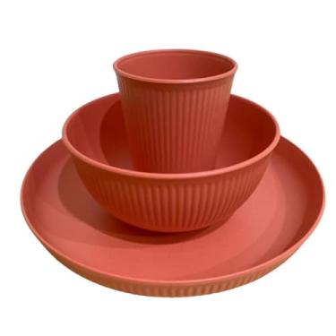 Imagem de Pratos de Jantar, Kit 3 Peças Fibra de Bambu, Prato E Tigela Bowl E Copo, Reutilizável E Resistente(ROSA)