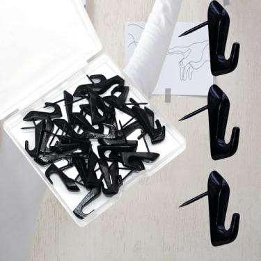 Imagem de 30 peças de pregos, tachas de polegar para pendurar na parede, tachinhas de parede resistentes para drywall, arte, pôsteres, fotos, kit de pendurar com pregos e ganchos (preto)