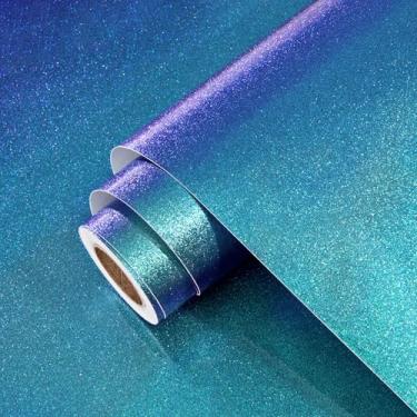 Imagem de Wallercity Papel de parede brilhante verde-petróleo brilhante brilhante para armários prateleira gaveta vinil autoadesivo brilhante ciano papel de parede para quarto banheiro 61 x 395 cm