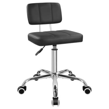 Imagem de FURWOO Cadeira de escritório quadrada simples com encosto 360 cadeira giratória com rodas com altura ajustável para casa, trabalho, loja, spa, preto