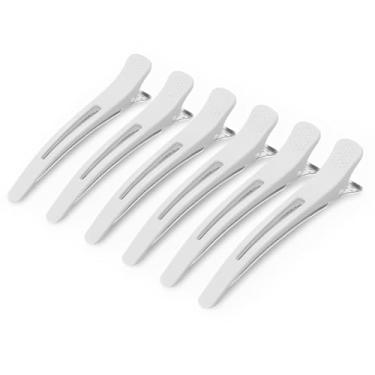 Imagem de 6 peças de grampos de cabelo para pentear – sem vincos – Grampos de cabelo antiderrapantes com bico de pato com faixa de silicone – Clipes de corte de cabelo de salão brancos