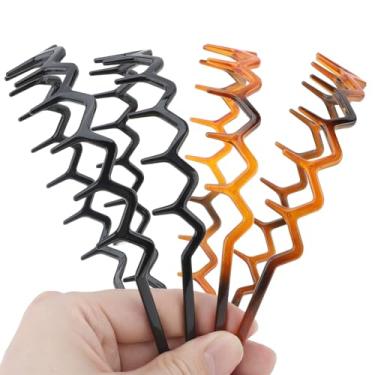 Imagem de Bandanas em ziguezague com dentes, conjunto de 4 faixas de cabelo onduladas de plástico para mulheres, acessórios clássicos de cabelo dos anos 90