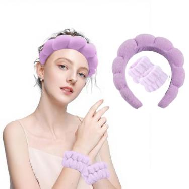 Imagem de Conjunto de 3 faixas de cabeça de spa para lavar o rosto, conjunto de pulseiras esportivas, kit de faixa de suor, esponja, cuidados com a pele, toalhas de pulso, toalha, faixa de cabelo