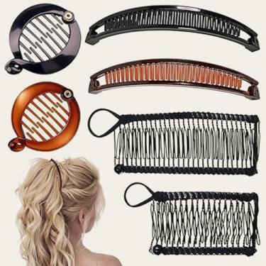 Imagem de O conjunto de pentes vintage inclui 6 peças de grampos de cabelo de banana e pentes clássicos, perfeitos para estilos de rabo de peixe e rabo de cavalo em cabelos cacheados naturais, grossos e