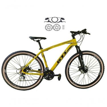 Imagem de Bicicleta Aro 29 Gti Roma Alumínio 21v Freio A Disco Hidráulico Garfo Com Suspensão Pneu Faixa - Amarelo Tam.19