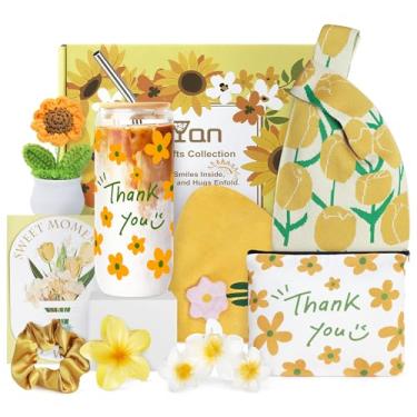 Imagem de Joeyan Presentes de agradecimento para mulheres, copo de vidro de 590 ml com canudo e tampa, 9 peças de cestas de agradecimento para colegas de trabalho, professores, amigas, irmãs, secretária, dia
