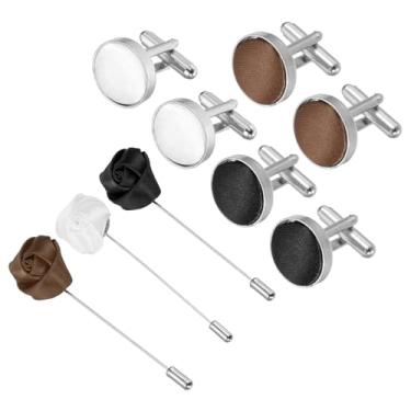 Imagem de PATIKIL Conjunto de broches de lapela de abotoaduras, abotoaduras de tecido e rosa na lapela kit de corsage para homens casamento festa de negócios terno camisa roupas pai marido presente (preto
