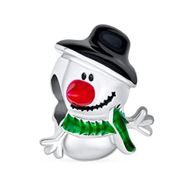 Imagem de Bling Jewelry Berloque de contas azuis com pingente de boneco de neve gelado de Natal para mulheres e adolescentes para pulseira europeia de cristal prata esterlina 925, One Size, Metal Esmalte, Sem