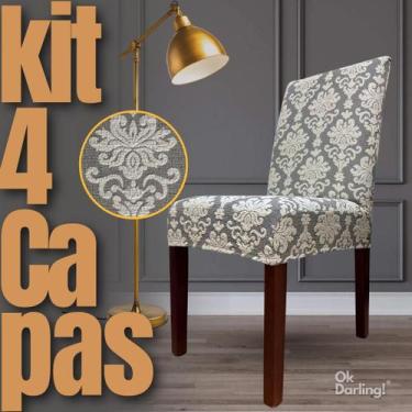 Imagem de Kit 4 Capas de Cadeira Linha Premium Imperial Romana Cinza/Off White -
