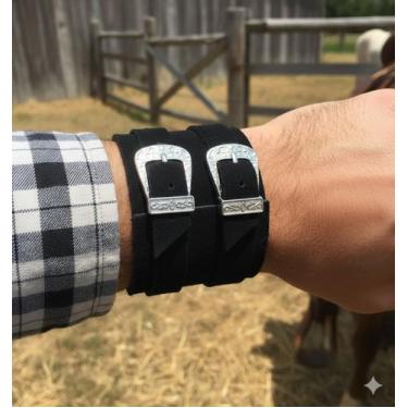 Imagem de Bracelete Country Rodeio PL393 Couro Legítimo - Blood Art, Preto