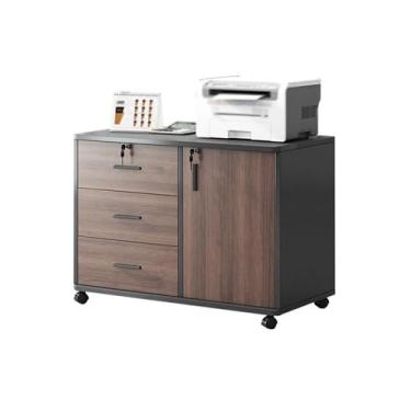 Imagem de Armário de Arquivos Aparador de mesa Armário arquivo impressora armazenamento móvel gaveta com travamento(Brown)