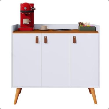 Imagem de Aparador Buffet Retrô Sala De Estar Pés Em Madeira Hall De Entrada Prateleira (branco)