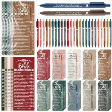 Imagem de Feifeiya 50 conjuntos de presentes cristãos de Natal em massa canetas cristãs versículo bíblico números de emergência marcadores de livro igreja religiosa presentes de boas-vindas para colega de