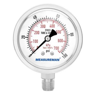 Imagem de Medidor de pressão MEASUREMAN preenchido com glicerina hidráulica 0-10
