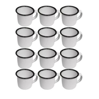 Imagem de 12 Canecas Esmaltadas Brancas 150ml Café e Chá Retrô termo antimicrobi