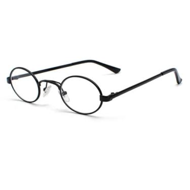 Imagem de HCPIHF Óculos redondos de metal da moda, femininos, vintage, luxuosos, masculinos, punk, hip hop, armação pequena (preto)