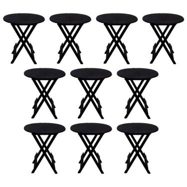 Imagem de Kit 10 Mesas Redondas Dobráveis Em Madeira Maciça 70X70 Preto Ideal Para Bares E Restaurantes