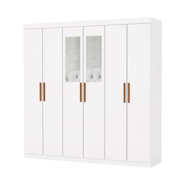 Imagem de Guarda Roupa Casal Recife 6 Portas 2 Gavetas Com Espelho Carioca Moveis Branco