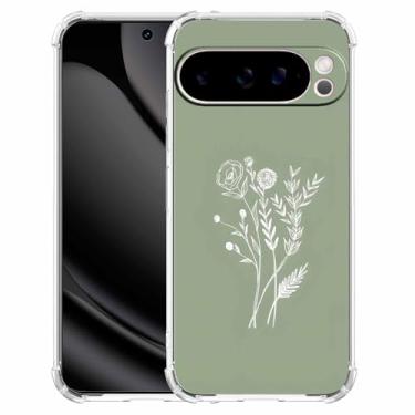 Imagem de malegaon Flor verde estética abstrata minimalista estampa floral, capa completa de TPU macio moderno para Google Pixel 10 Pro XL
