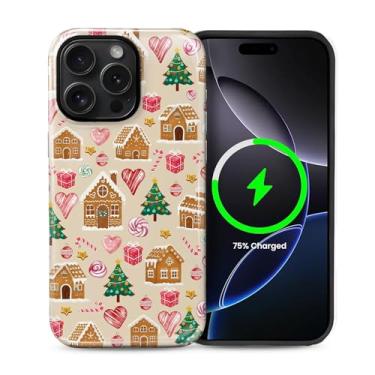 Imagem de Yuning419 Capa compatível com iPhone 14 Pro [compatível com MagSafe] Capa de proteção rígida híbrida de 2 camadas, capa magnética protetora à prova de choque, peculiar vila natalina de gengibre