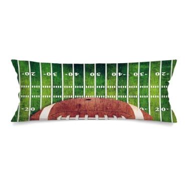 Imagem de Capas de almofada lombar de campo de futebol americano 35,5 x 91,6 cm, estampa de campo e bola de futebol americano, capa de travesseiro de corpo longo para cama, tema esportivo com fecho de envelope