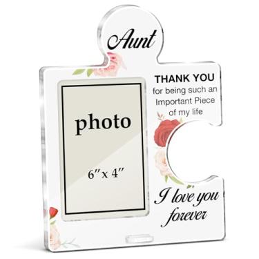 Imagem de XFFJGVR Moldura para fotos Aunt Gifts, Best Aunt Ever Gifts from Niece Nephew, presente de aniversário para tia, ideias de presente de casamento, peças de quebra-cabeça de acrílico, molduras para