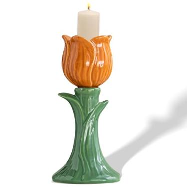 Imagem de Suporte de castiçal de cerâmica, suporte de vela para velas cônicas, incenso, Santo Palo, festas de casamento de Natal, Halloween, exibição de decoração de casa para sala de jantar (laranja)