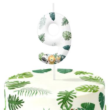Imagem de Velas de aniversário de animais selvagens para bolo, velas número 9, decorações de aniversário, suprimentos de festa, topo de bolo safári na selva para decorações de festa temática para meninos e