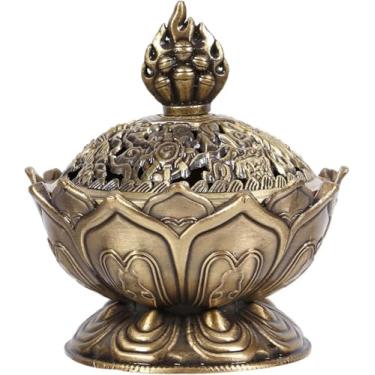 Imagem de 1 queimador de incenso clássico de lótus de cor bronze, mini suporte de incensos de cone de lótus, suporte de queimador de incenso, mini suporte de incenso vintage em forma de flor de lótus, para