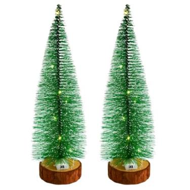Imagem de Master Christmas - Jogo 2 Árvores Mini Pinheiro Nevado Decorativo 25cm Iluminado LED Sequencial Base Tronco Natural