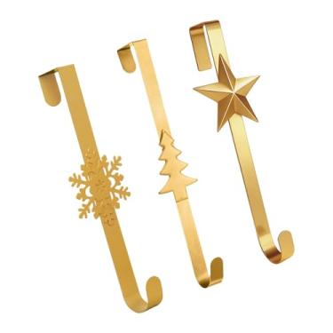 Imagem de Baoblaze Conjunto de 3 Suportes para Guirlanda de Porta, Gancho de Metal para Guirlanda de Natal, Ideal para Casa, Festas e Casamentos, Ouro