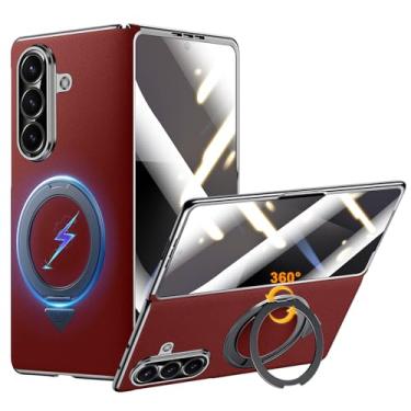 Imagem de Libeagle Capa de couro genuíno de luxo para Samsung Galaxy Z Fold 7 [compatível com MagSafe], suporte de anel giratório de 360°, proteção de dobradiça e protetor de tela, capa magnética com suporte de