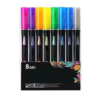 Imagem de Caneta Marcadores de Contorno de Linha Dupla Cores Metálicas Vibrantes Escrita Suave Destaque para Projetos de Arte de Diário de Estudo 8 Cores Tinta à Base de Água 3mm Ponta Média