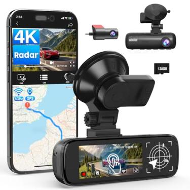 Imagem de Câmera veicular 4K frontal e traseira com monitoramento de estacionamento 24 horas por dia, 7 dias por semana, câmera de painel com GPS tela sensível ao toque de 8.0 cm, cartão de 128 GB incluído