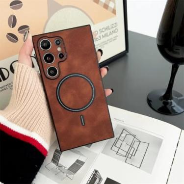 Imagem de Capa magnética retrô para Samsung Galaxy S25 S24 S23 S22 S21 Ultra Plus com carregamento sem fio (para S22 Plus/Marrom)