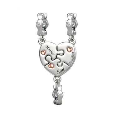 Imagem de TCHYUN Conjunto de berloques de coração de mãe, filha e filho, 3 peças, compatível com pulseira Pandora feminina