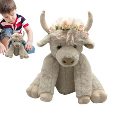 Imagem de Bichos de pelúcia de vaca, Bicho de pelúcia de vaca das montanhas | Vaca Highland de 10 polegadas com música - Gado das terras altas para dormir, animal de pelúcia de iaque marrom, brinquedo de pelúci