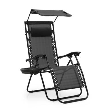 Imagem de Athena Collection Cadeira dobrável com gravidade zero com dossel, poltrona reclinável ajustável, cadeira de gramado ao ar livre, cadeiras de acampamento, espreguiçadeiras de praia com encosto de