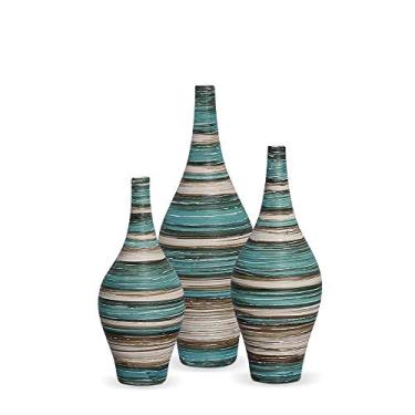 Imagem de Vaso Decorativo para Mesa de Jantar Trio Garrafas Styllo Azul e Palha Marrakesh