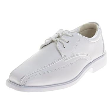 Imagem de French Toast Sapatos sociais para meninos - Sapatos formais casuais Oxford com cadarço clássico - Preto (tamanho 7 criança pequena - Tamanho 6 criança grande), Branco, 22