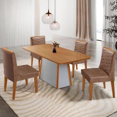 Imagem de Mesa De Jantar Diane 120cm Tampo Mdf Lam 4 Cade Eloise Moderna Tork Naturale Off White