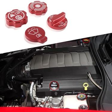 Imagem de Para Corvette C7 Tampa de óleo do motor Tampa do radiador Tampa do tanque de arruela do para-brisa Acabamento para Corvette C7 2014-2019 Tampa de enchimento de óleo de alumínio Tampa de líquido de